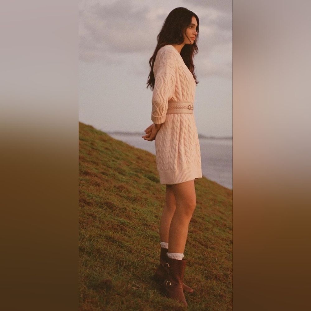 Mare Mare Anthropologie Peach Cream Cable Knit Oversized Sweater Dress Size XS